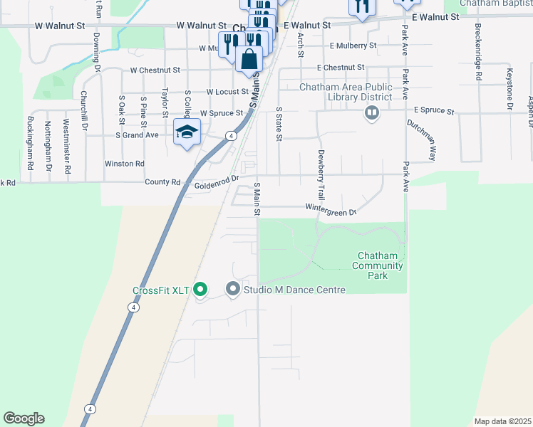 map of restaurants, bars, coffee shops, grocery stores, and more near 615 South Main Street in Chatham