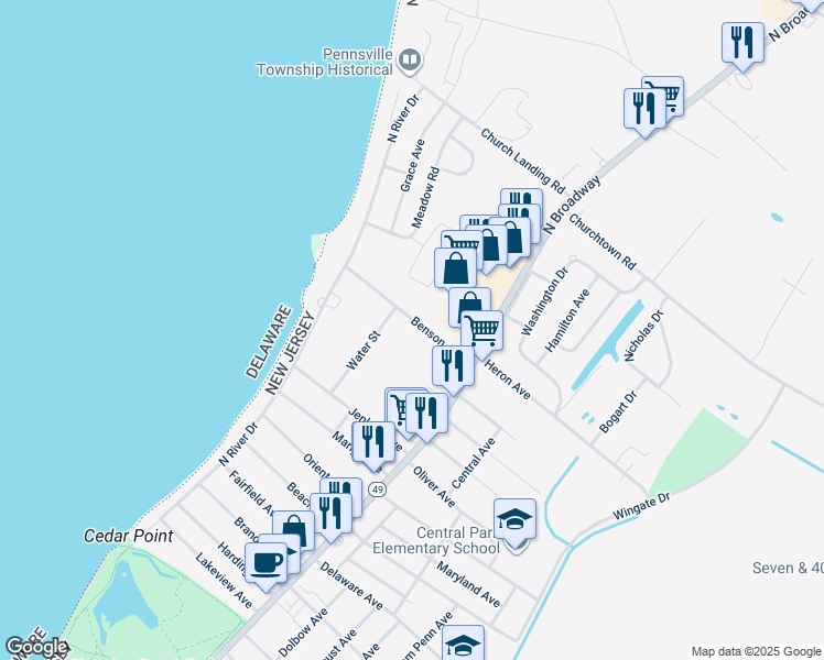 map of restaurants, bars, coffee shops, grocery stores, and more near 29 Benson Avenue in Pennsville Township