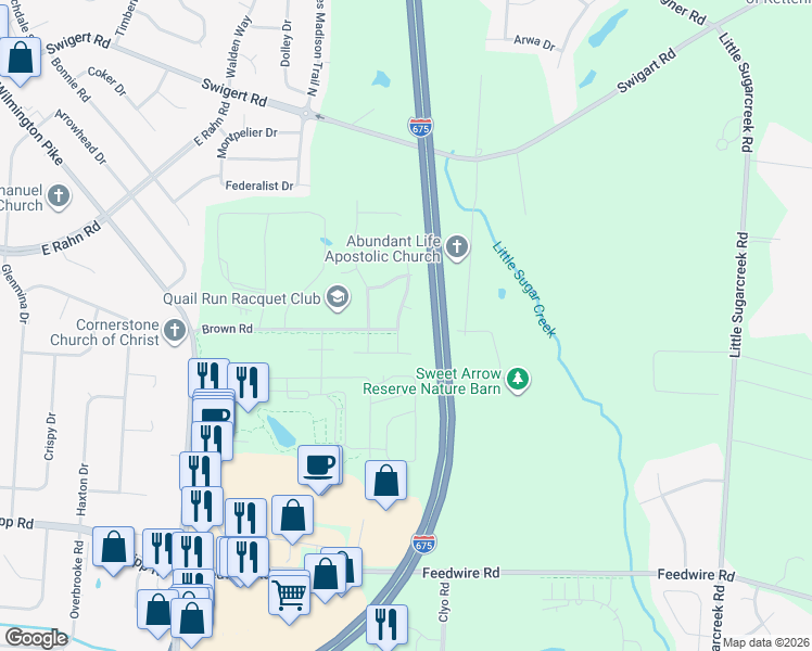 map of restaurants, bars, coffee shops, grocery stores, and more near 480 Kilkenny Court in Dayton