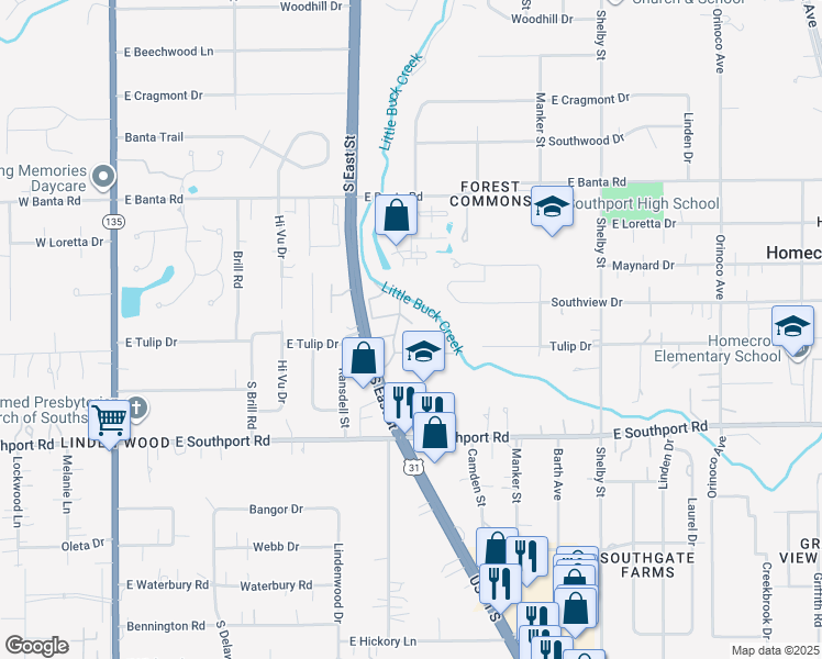 map of restaurants, bars, coffee shops, grocery stores, and more near 678 Barbados Drive in Indianapolis