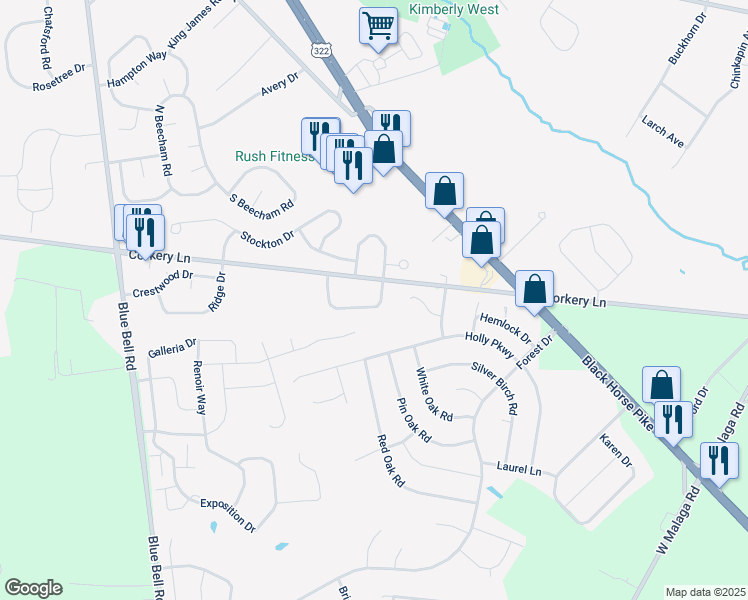 map of restaurants, bars, coffee shops, grocery stores, and more near 309 Copperfield Drive in Monroe Township