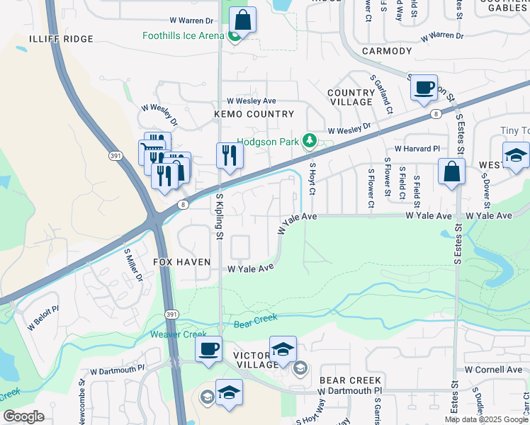 map of restaurants, bars, coffee shops, grocery stores, and more near 9666 West Vassar Avenue in Lakewood