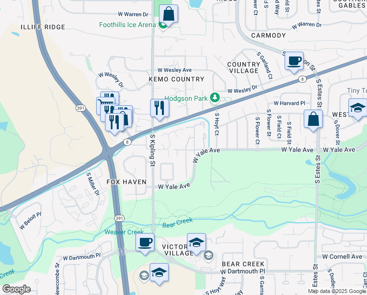 map of restaurants, bars, coffee shops, grocery stores, and more near 9666 West Vassar Avenue in Lakewood