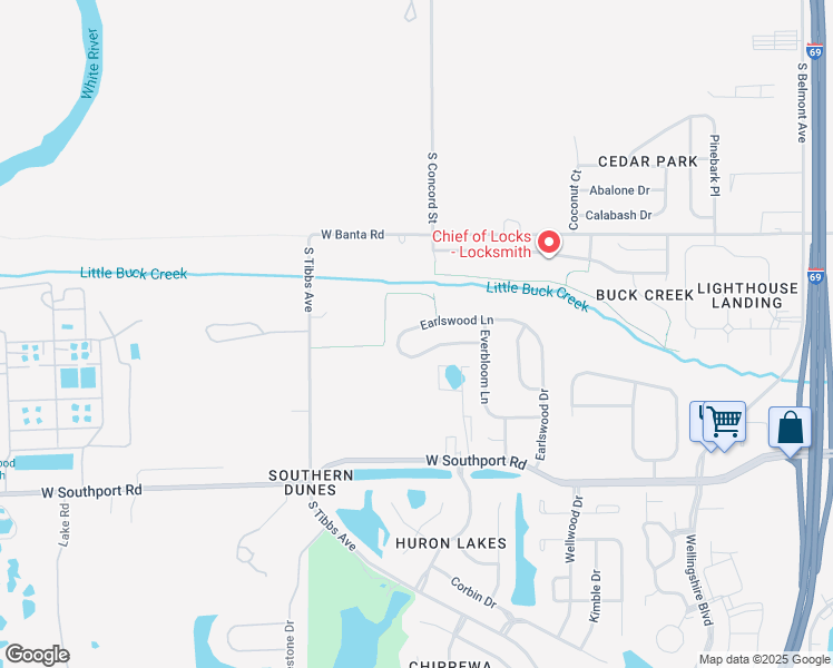 map of restaurants, bars, coffee shops, grocery stores, and more near 3119 Earlswood Lane in Indianapolis