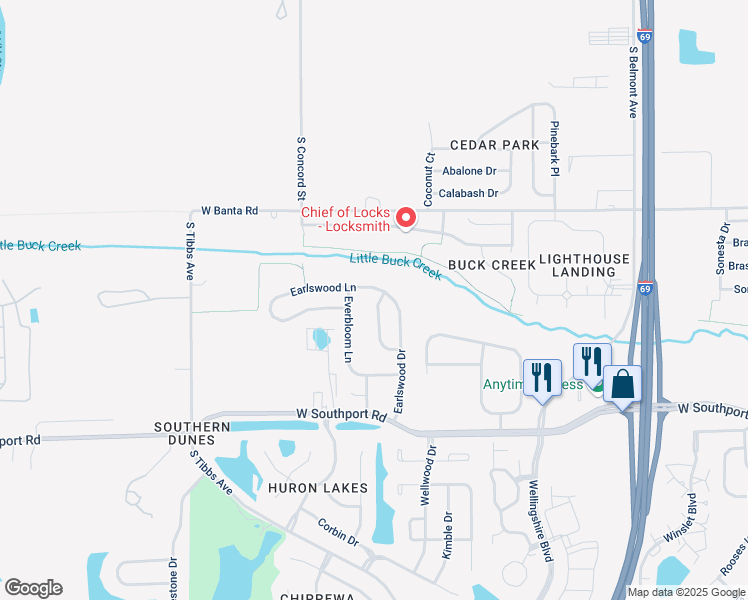 map of restaurants, bars, coffee shops, grocery stores, and more near 6710 Waverhill Drive in Indianapolis