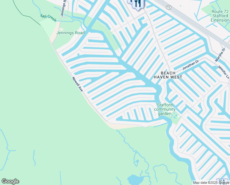 map of restaurants, bars, coffee shops, grocery stores, and more near 149 Matilda Drive in Stafford Township
