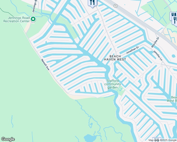 map of restaurants, bars, coffee shops, grocery stores, and more near 185 Catherine Lane in Stafford Township
