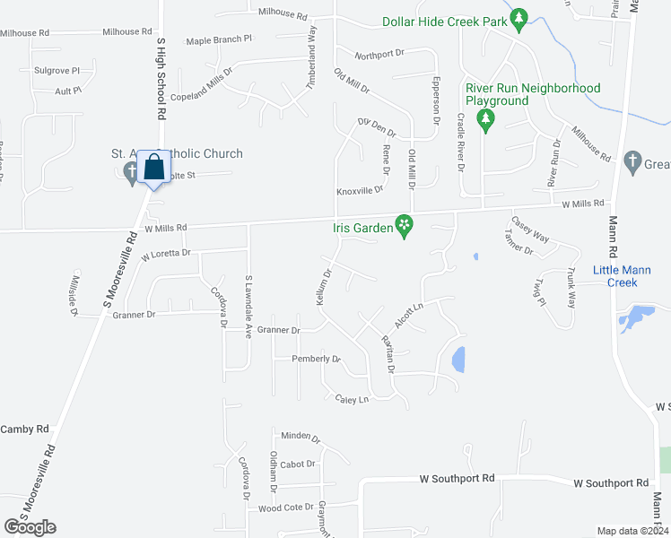 map of restaurants, bars, coffee shops, grocery stores, and more near 5717 Simmul Lane in Indianapolis