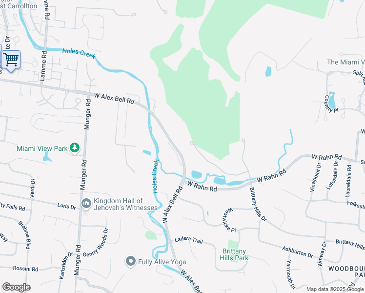 map of restaurants, bars, coffee shops, grocery stores, and more near 1750 West Alex Bell Road in Montgomery County