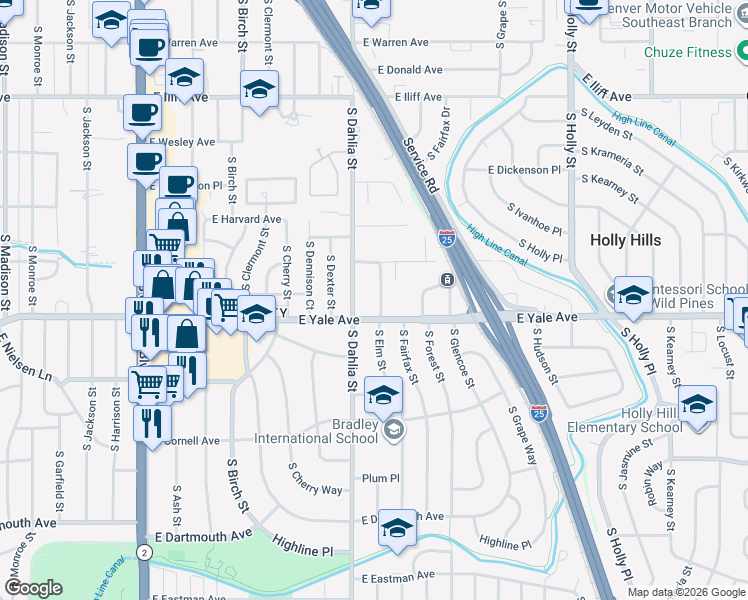 map of restaurants, bars, coffee shops, grocery stores, and more near in Arapahoe County