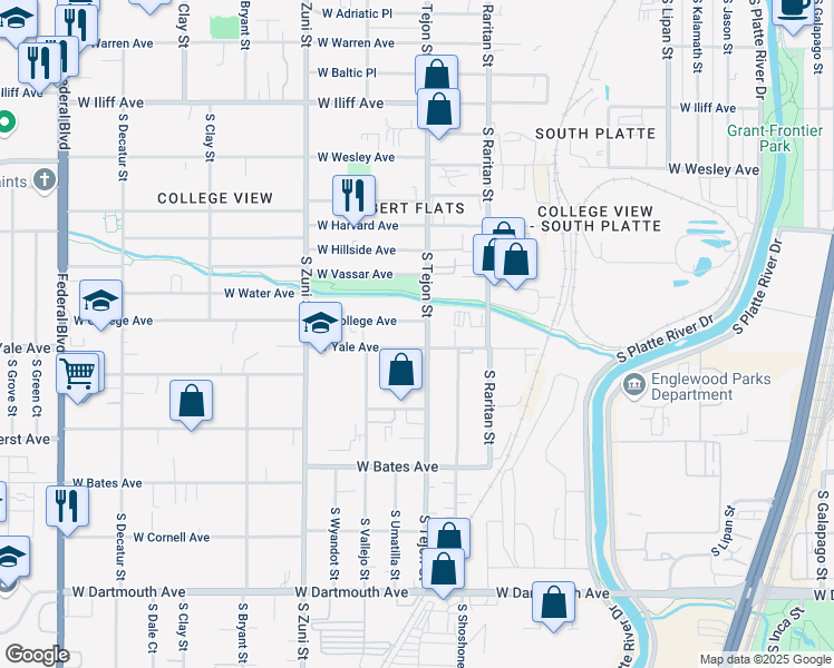 map of restaurants, bars, coffee shops, grocery stores, and more near 2094-2122 W Yale Ave in Englewood