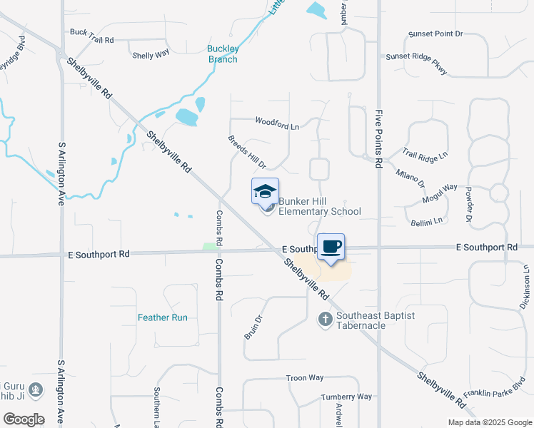 map of restaurants, bars, coffee shops, grocery stores, and more near 6620 Shelbyville Road in Indianapolis