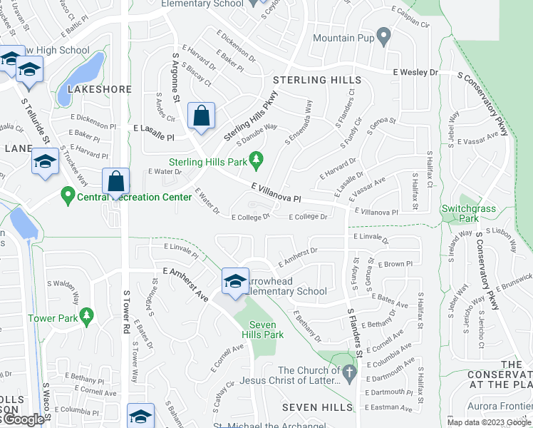 map of restaurants, bars, coffee shops, grocery stores, and more near 2752 South Ceylon Street in Aurora