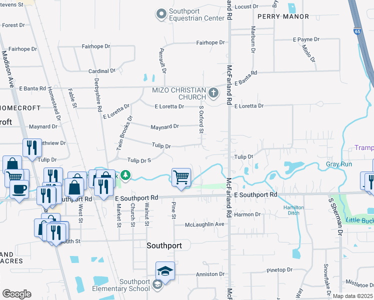 map of restaurants, bars, coffee shops, grocery stores, and more near 110 Combs Street in Indianapolis