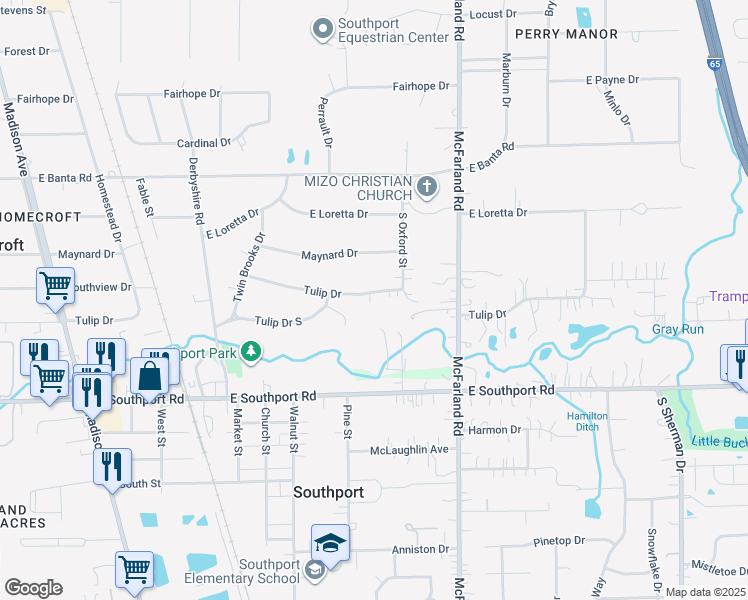 map of restaurants, bars, coffee shops, grocery stores, and more near 110 Combs Street in Indianapolis