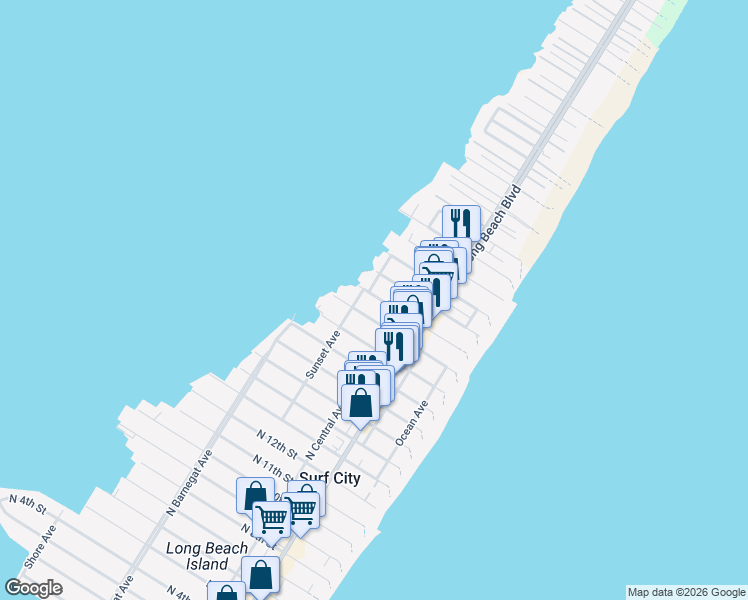 map of restaurants, bars, coffee shops, grocery stores, and more near 230 21st Street in Surf City