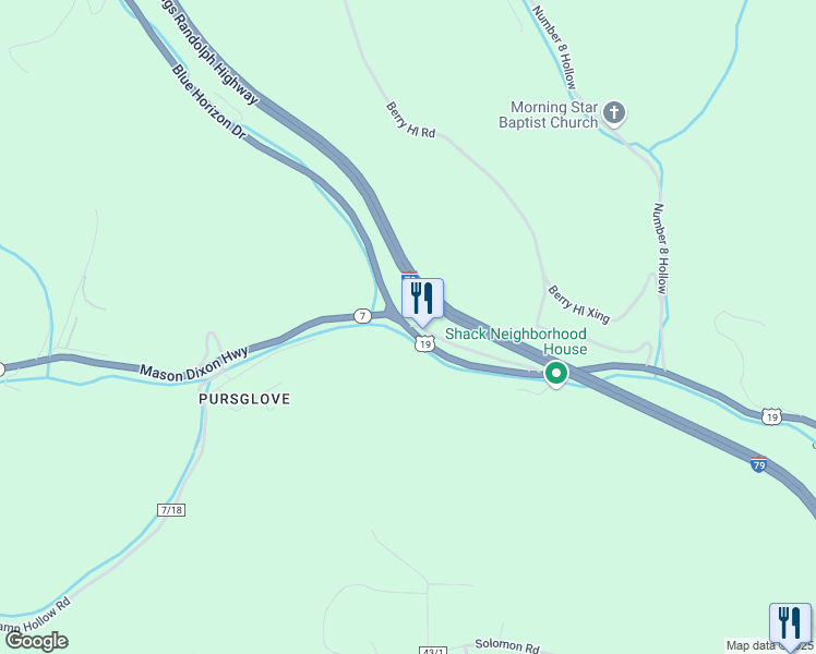 map of restaurants, bars, coffee shops, grocery stores, and more near Jennings Randolph Highway in Morgantown