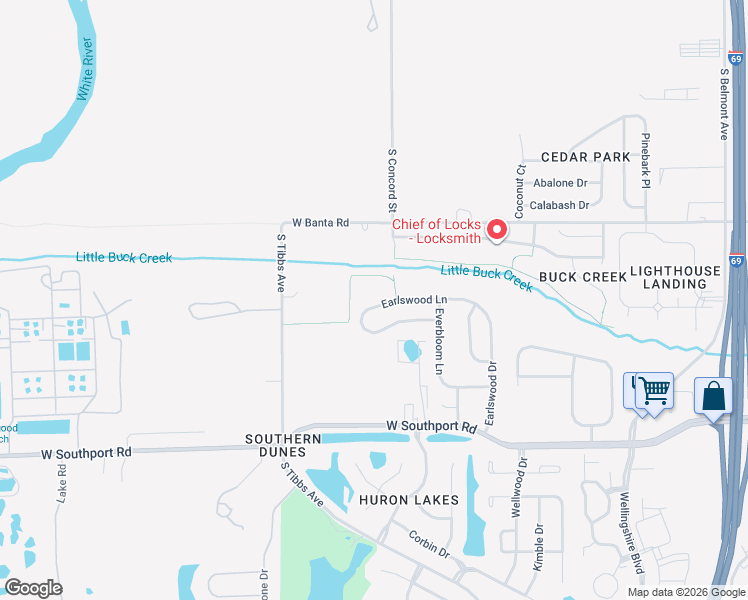 map of restaurants, bars, coffee shops, grocery stores, and more near 3036 Earlswood Lane in Indianapolis