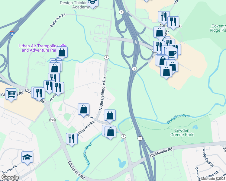 map of restaurants, bars, coffee shops, grocery stores, and more near 14 Patterson Lane in Newark