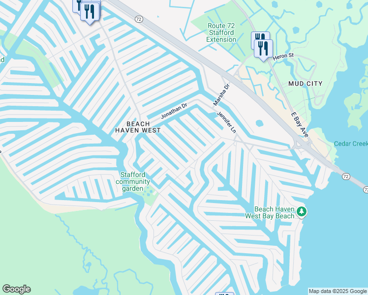 map of restaurants, bars, coffee shops, grocery stores, and more near 31 Phyllis Lane in Stafford Township