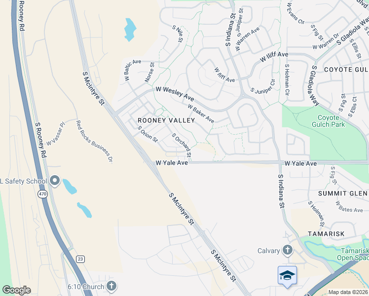map of restaurants, bars, coffee shops, grocery stores, and more near 2644 South Orchard Street in Denver