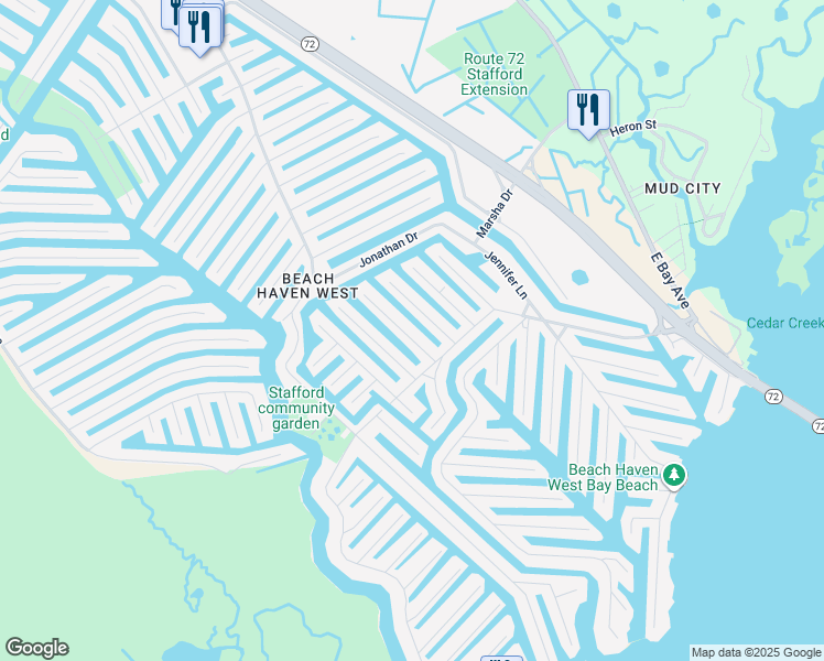 map of restaurants, bars, coffee shops, grocery stores, and more near 31 Phyllis Lane in Stafford Township
