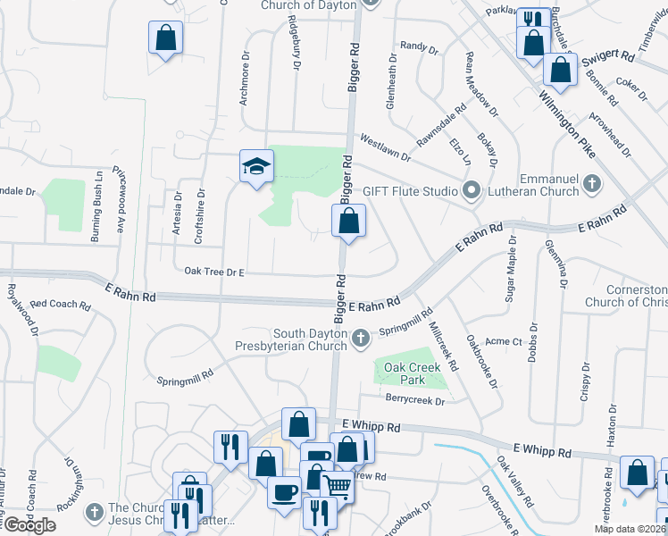 map of restaurants, bars, coffee shops, grocery stores, and more near 5172 Bigger Road in Kettering