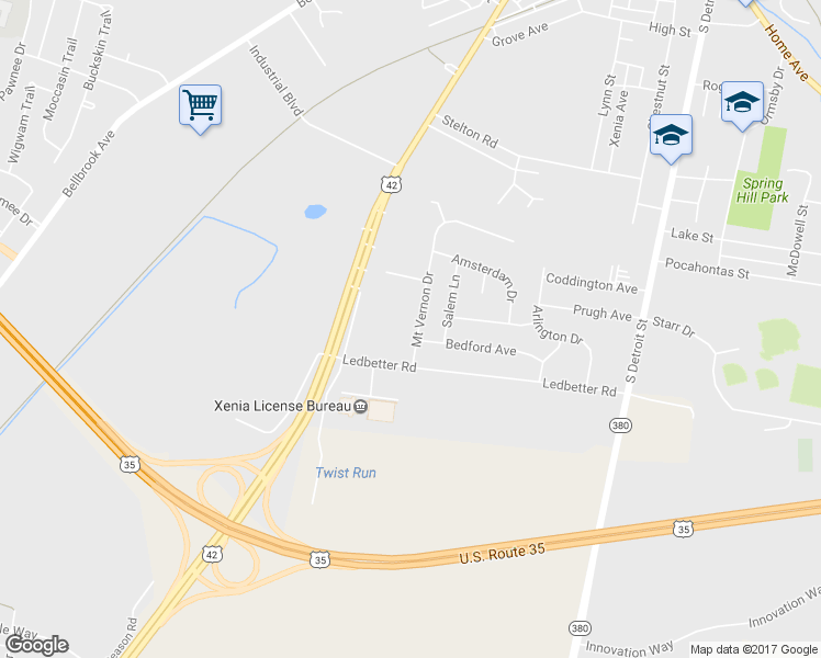 map of restaurants, bars, coffee shops, grocery stores, and more near 740 Mount Vernon Drive in Xenia