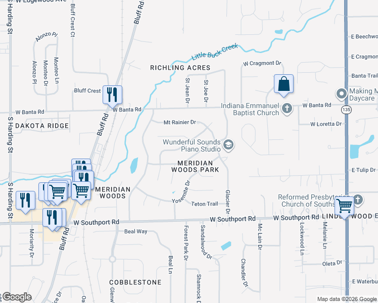 map of restaurants, bars, coffee shops, grocery stores, and more near 719 Boulder Road in Indianapolis