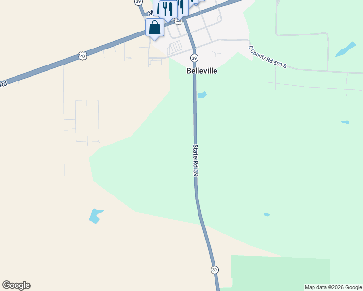 map of restaurants, bars, coffee shops, grocery stores, and more near 6378 Indiana 39 in Clayton