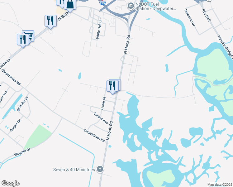 map of restaurants, bars, coffee shops, grocery stores, and more near 6 Humphreys Avenue in Pennsville
