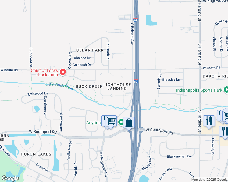 map of restaurants, bars, coffee shops, grocery stores, and more near 6619 Cape Neddick Court in Indianapolis