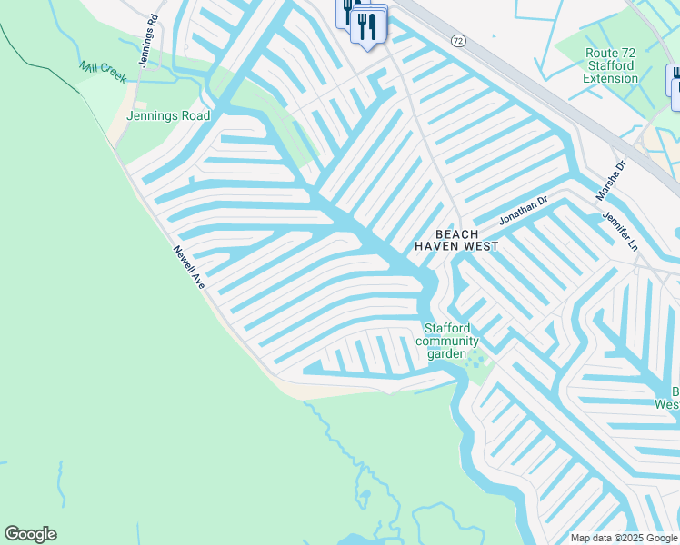 map of restaurants, bars, coffee shops, grocery stores, and more near 185 Matilda Drive in Stafford Township