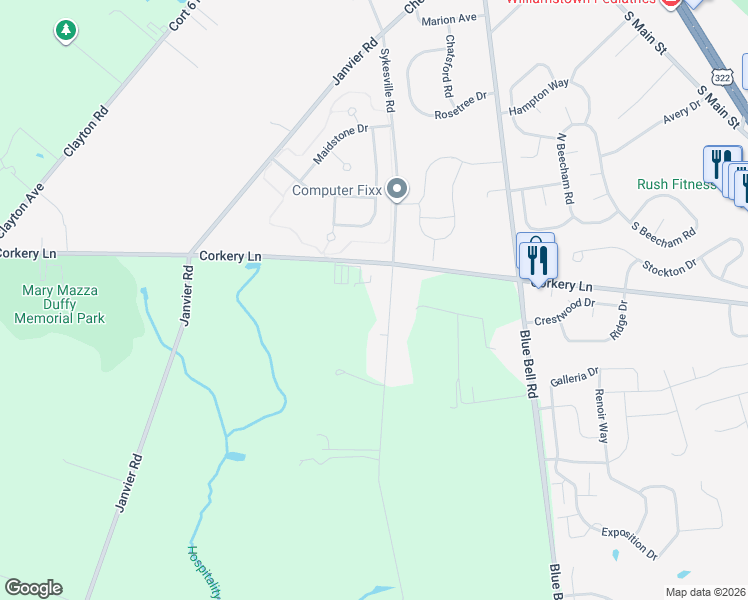 map of restaurants, bars, coffee shops, grocery stores, and more near 931 Sykesville Road in Monroe