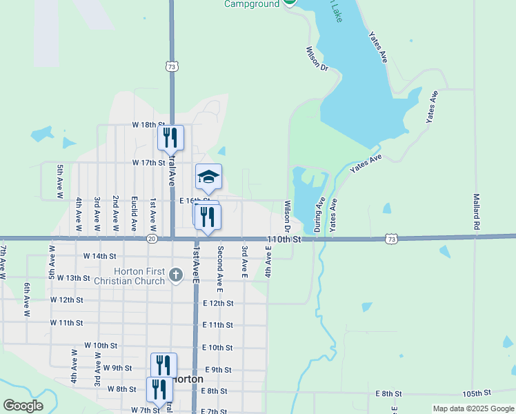 map of restaurants, bars, coffee shops, grocery stores, and more near 405 East 16th Street in Horton