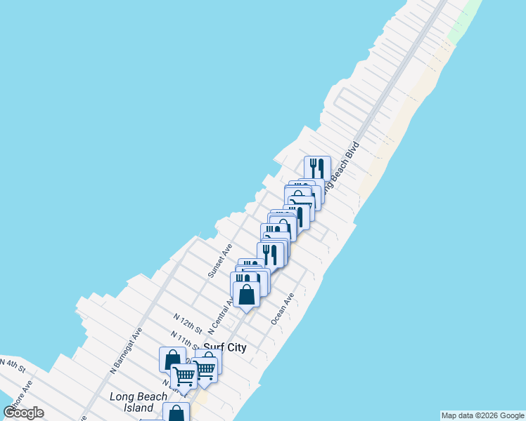 map of restaurants, bars, coffee shops, grocery stores, and more near 230 21st Street in Surf City