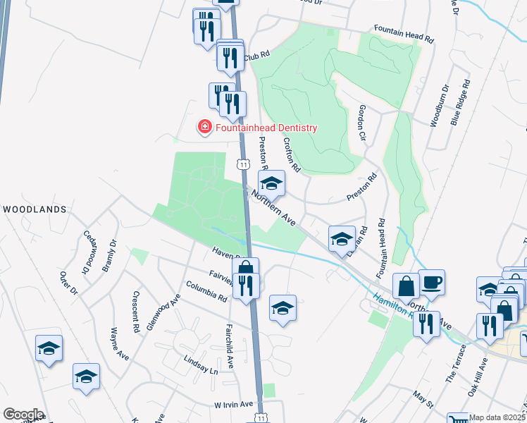 map of restaurants, bars, coffee shops, grocery stores, and more near 901 Northern Avenue in Hagerstown