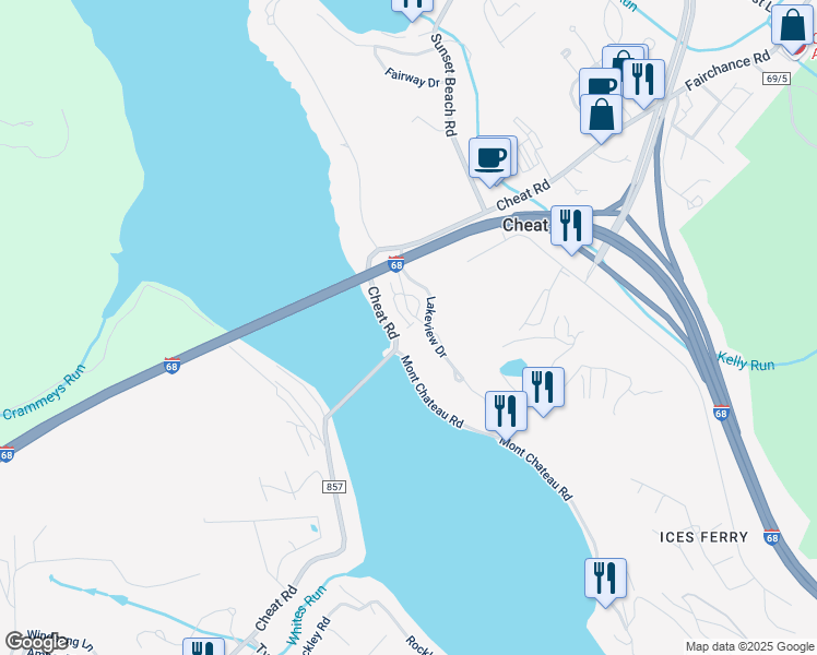 map of restaurants, bars, coffee shops, grocery stores, and more near 801 Lakeview Estates Townhomes in Morgantown