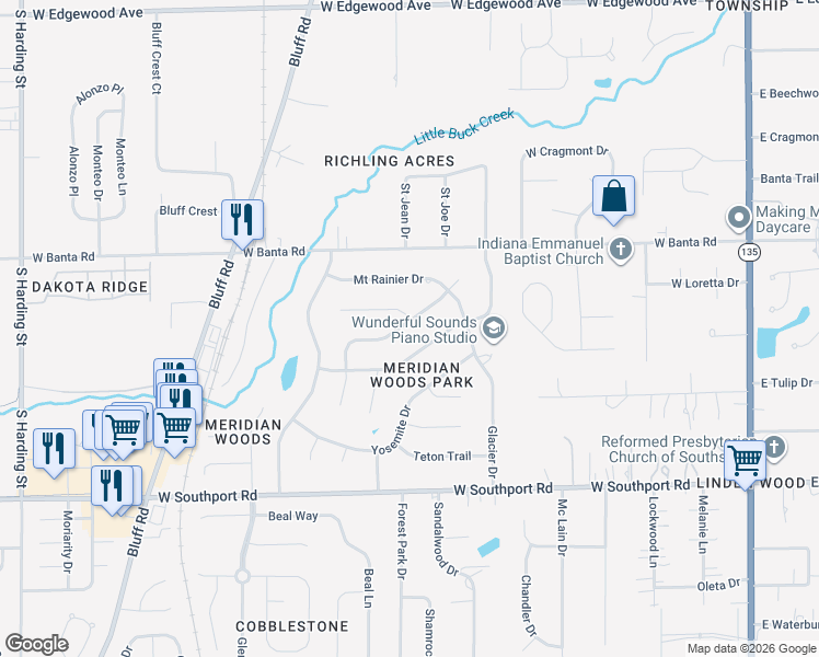 map of restaurants, bars, coffee shops, grocery stores, and more near 719 Boulder Road in Indianapolis
