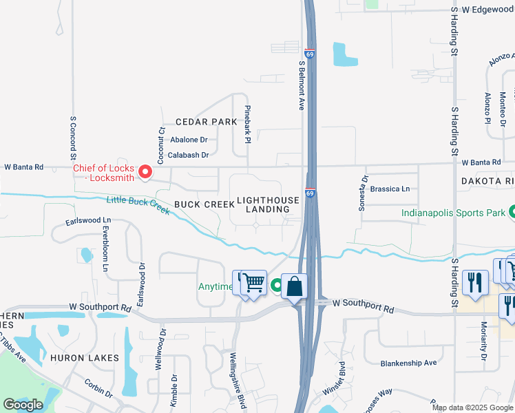 map of restaurants, bars, coffee shops, grocery stores, and more near 6619 Cape Neddick Court in Indianapolis