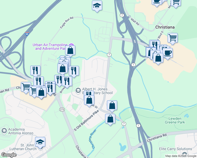 map of restaurants, bars, coffee shops, grocery stores, and more near 11 Browns Lane in Newark