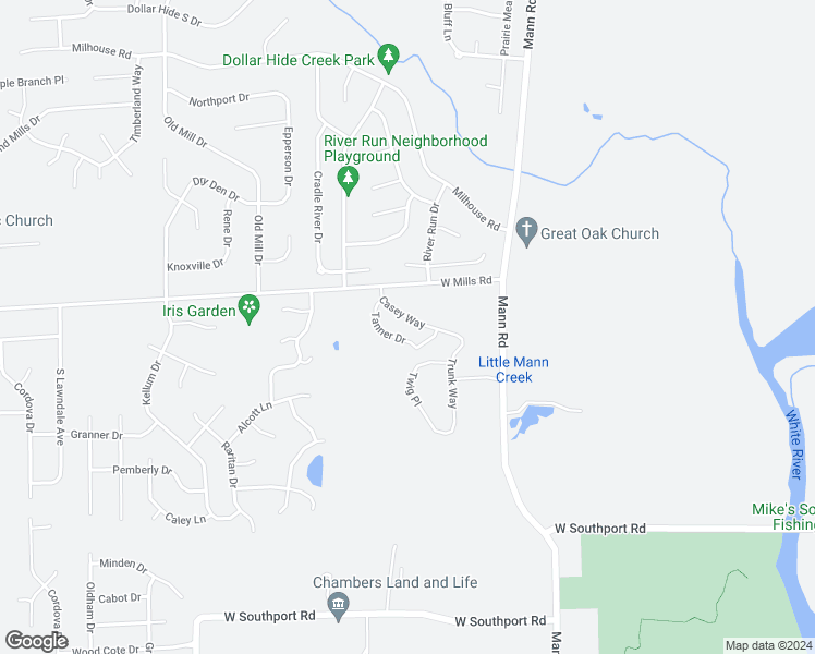 map of restaurants, bars, coffee shops, grocery stores, and more near 6555 Tanner Drive in Indianapolis
