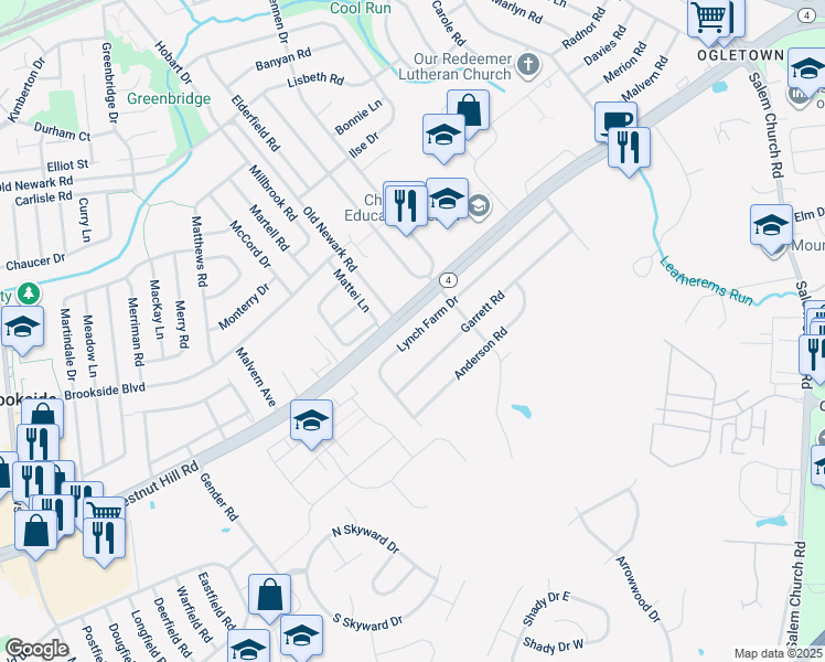 map of restaurants, bars, coffee shops, grocery stores, and more near 42 Lynch Farm Drive in Newark