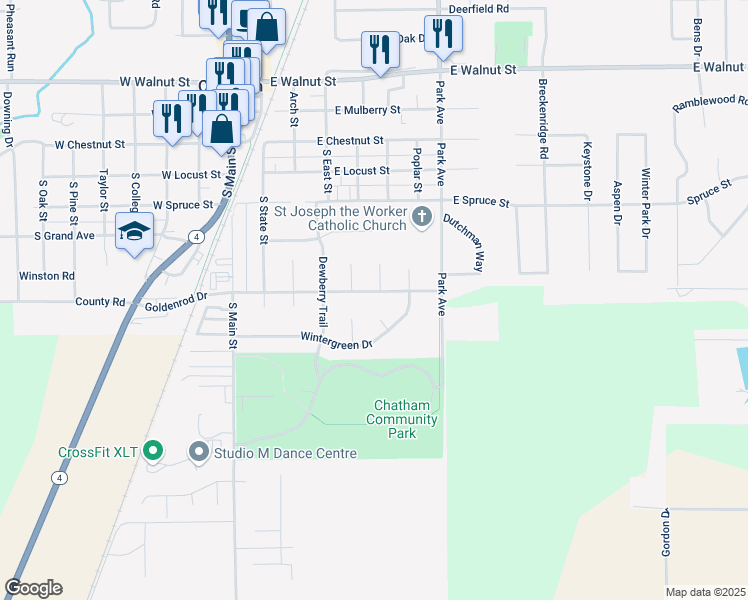 map of restaurants, bars, coffee shops, grocery stores, and more near 420 Goldenrod Drive in Chatham