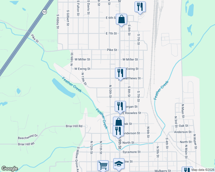 map of restaurants, bars, coffee shops, grocery stores, and more near 1007 Bogart Street in Clinton