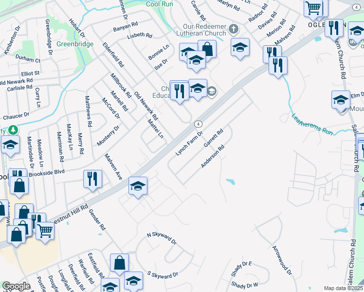 map of restaurants, bars, coffee shops, grocery stores, and more near 42 Lynch Farm Drive in Newark
