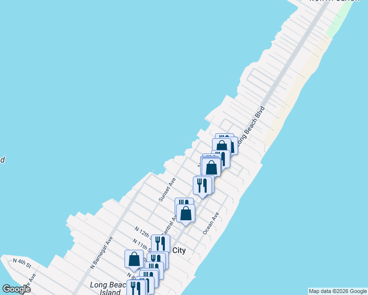 map of restaurants, bars, coffee shops, grocery stores, and more near 1919 Sunset Avenue in Surf City
