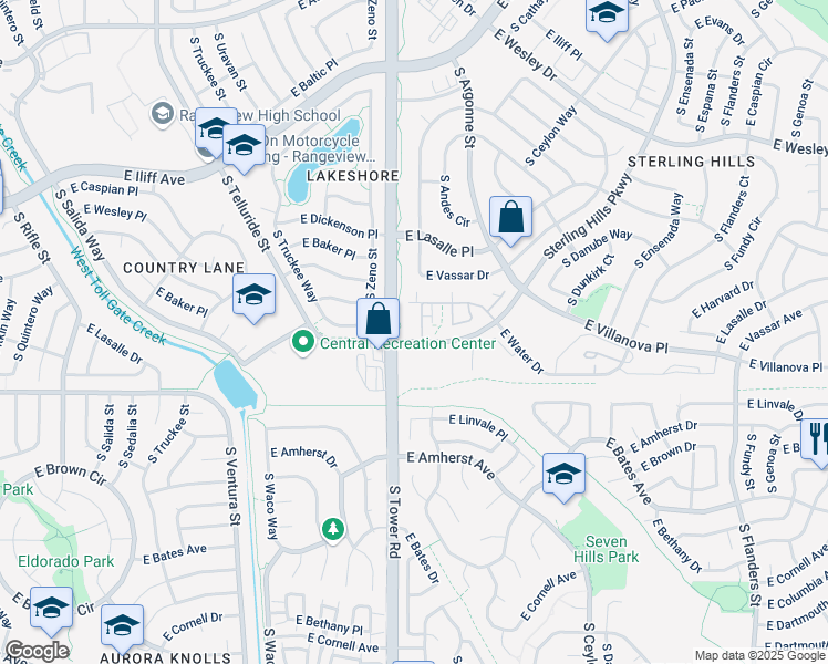 map of restaurants, bars, coffee shops, grocery stores, and more near 2684 Sterling Hills Parkway in Aurora