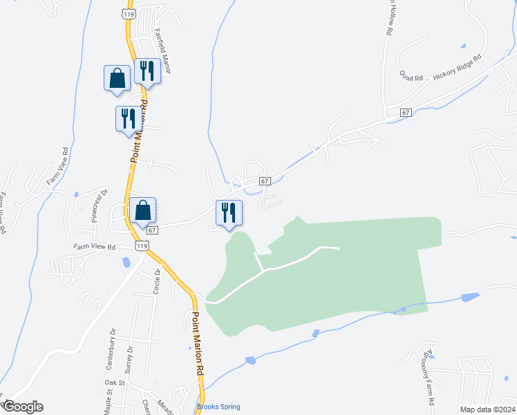 map of restaurants, bars, coffee shops, grocery stores, and more near 1002 West Canyon Drive in Morgantown
