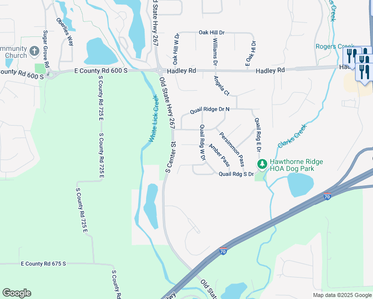 map of restaurants, bars, coffee shops, grocery stores, and more near 6402 Quail Ridge South in Plainfield